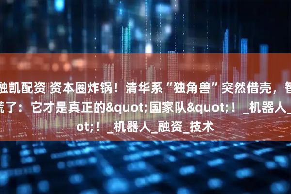 融凯配资 资本圈炸锅！清华系“独角兽”突然借壳，智元、宇树慌了：它才是真正的"国家队"！_机器人_融资_技术